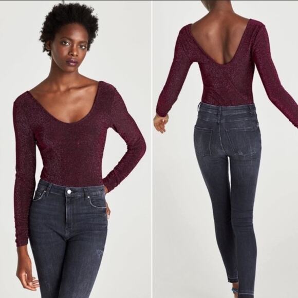 Zara Tops - NWT Zara knit shimmer glitter bodysuit